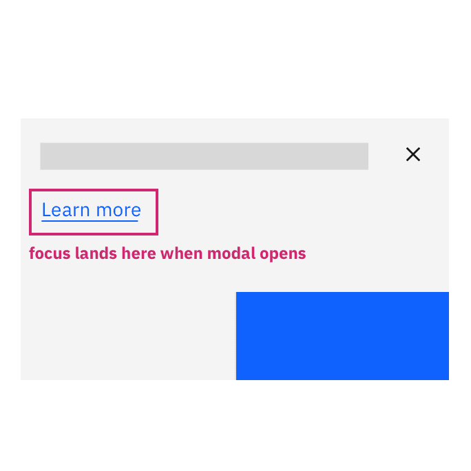 annotation on link says 'focus lands here when modal opens'