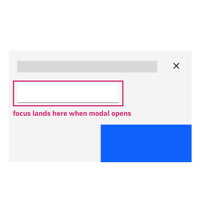 annotation on input says 'focus lands here when modal opens'